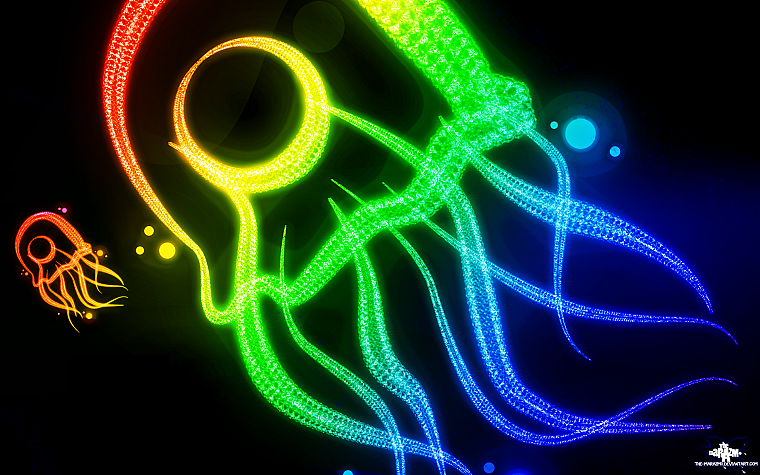 neon lamp, rainbows, jellyfish - desktop wallpaper