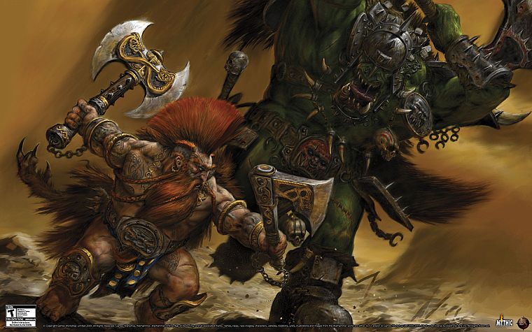 Warhammer, fantasy art, dwarfs, orc - desktop wallpaper