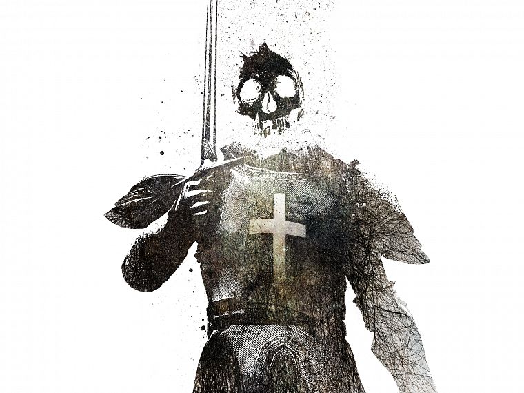 horror, skulls, Fallen Angel, knight, swords, Alex Cherry - desktop wallpaper