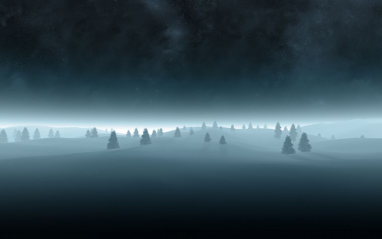 clouds, landscapes, winter, snow, trees, night, stars, snow landscapes - desktop wallpaper