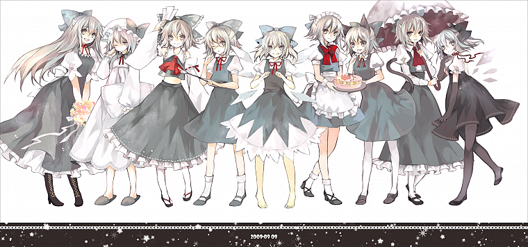 Touhou, maids, Cirno, nekomimi, meganekko - desktop wallpaper