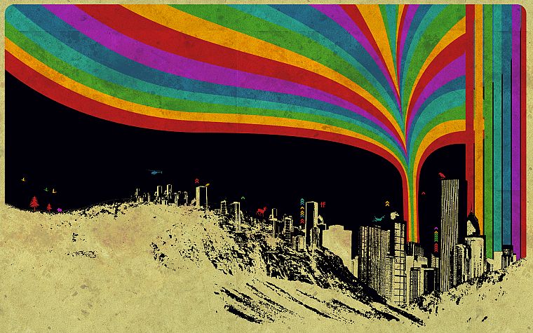 urban, rainbows, artwork, citylife - desktop wallpaper