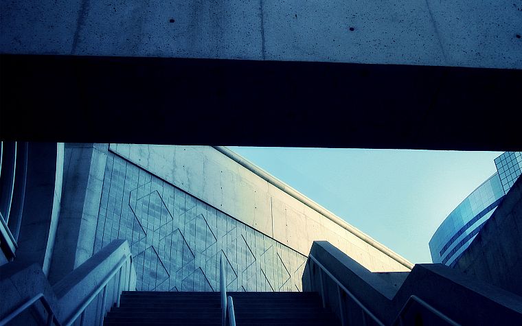 buildings, stairways, low-angle shot - desktop wallpaper