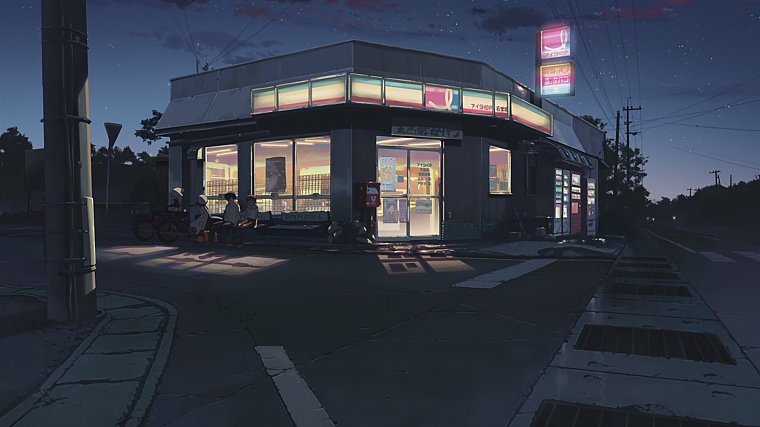 Makoto Shinkai, 5 Centimeters Per Second, artwork, shop, grocery stores - desktop wallpaper