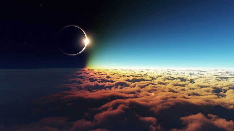 clouds, outer space, eclipse, solar eclipse - desktop wallpaper