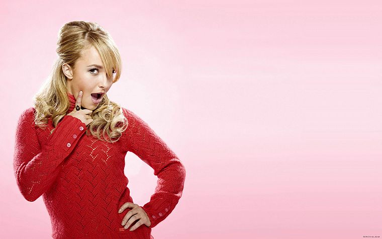 blondes, women, actress, Hayden Panettiere, celebrity, pink background - desktop wallpaper
