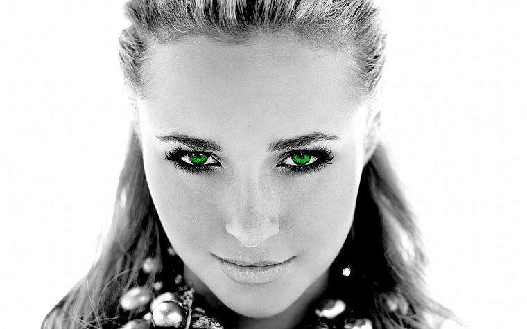 women, actress, Hayden Panettiere, celebrity, green eyes, grayscale, selective coloring, faces, white background - desktop wallpaper