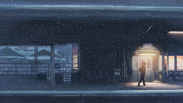 snow, trains, Makoto Shinkai, train stations, 5 Centimeters Per Second, artwork - desktop wallpaper