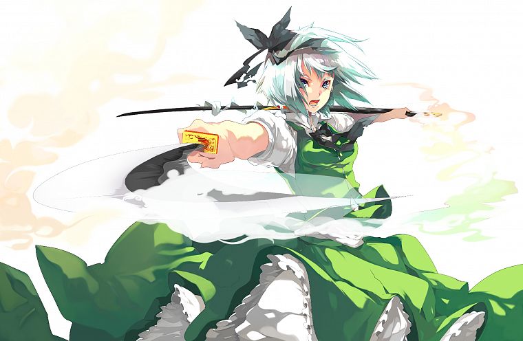 Touhou, dress, Konpaku Youmu, simple background, anime girls, swords - desktop wallpaper