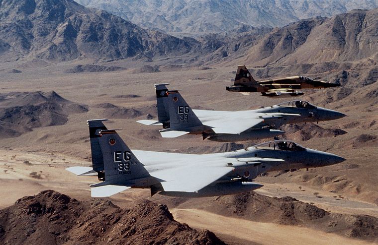aircraft, military, deserts, planes, F-15 Eagle, F-5 Freedom Fighter - desktop wallpaper