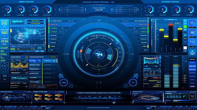 blue, futuristic, console, HUD, sci-fi - desktop wallpaper