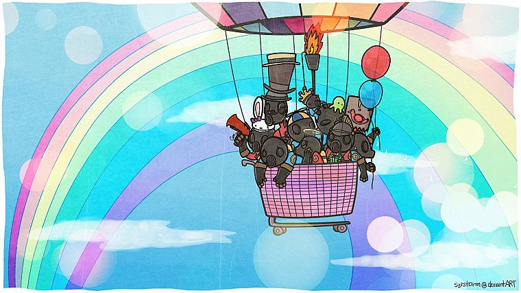 Pyro TF2, DeviantART, rainbows, Team Fortress 2, hot air balloons - desktop wallpaper