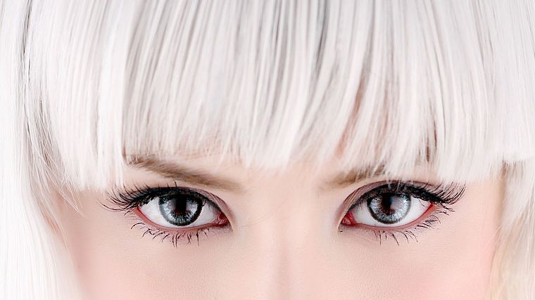 women, close-up, eyes, white hair - desktop wallpaper