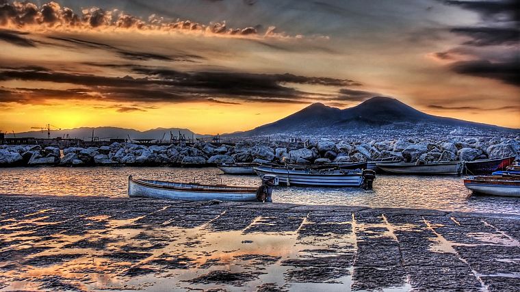 sunset, ships, vehicles, Naples - desktop wallpaper