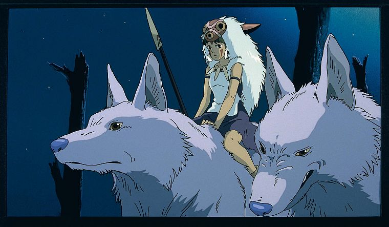 Hayao Miyazaki, Princess Mononoke, Studio Ghibli, anime, spears, wolves, San (Princess Mononoke) - desktop wallpaper
