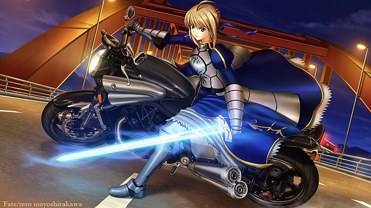 night, armor, Saber, motorbikes, Fate/Zero, Fate series - desktop wallpaper