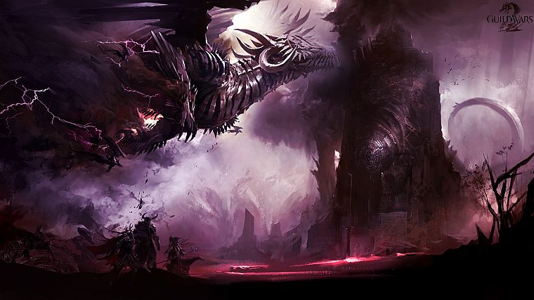 dragons, purple, Guild Wars, lightning, shatterer - desktop wallpaper