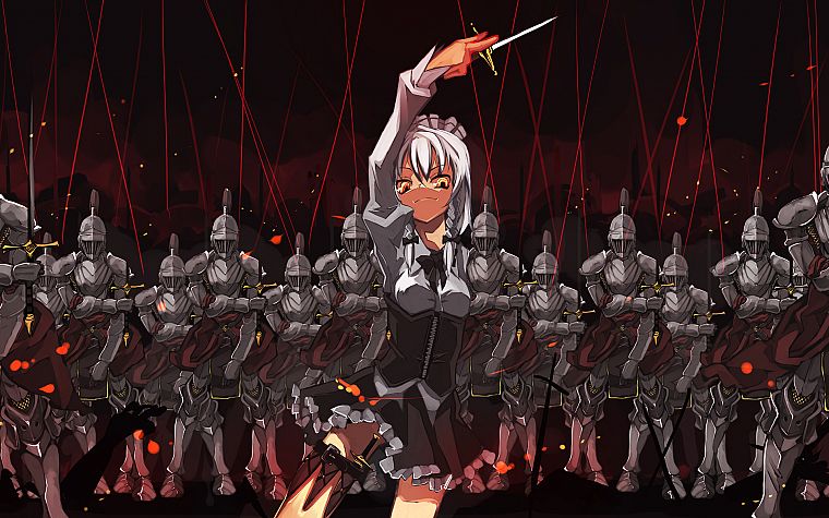 Touhou, knights, Izayoi Sakuya, armor, white hair, anime girls, Shimadoriru - desktop wallpaper