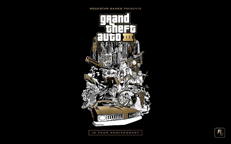 video games, gold, Grand Theft Auto, euro, Rockstar Games, black background, Grand Theft Auto III - desktop wallpaper