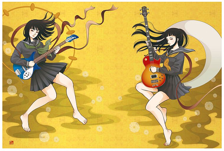 bass guitars, instruments, guitars, electric guitars, anime girls - desktop wallpaper