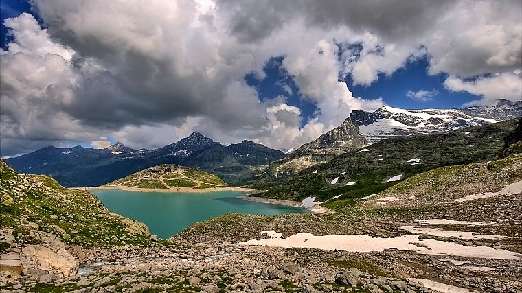 mountains, clouds, nature, lakes - desktop wallpaper