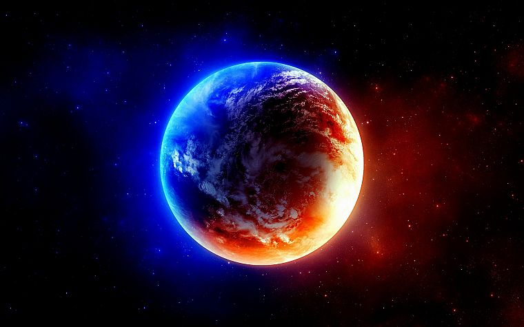 blue, outer space, red, planets, Earth - desktop wallpaper
