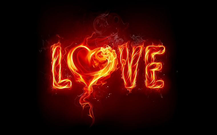 love, fire, Valentines Day, hearts, black background - desktop wallpaper