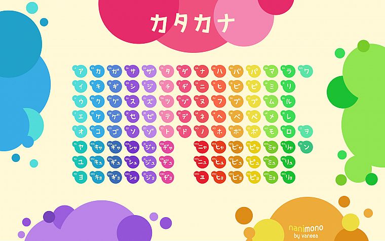circles, tables, typography, rainbows, katakana - desktop wallpaper
