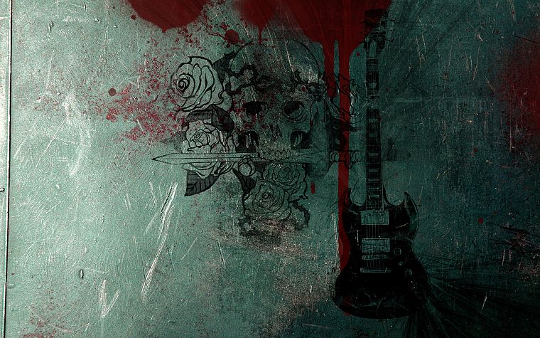 skulls, blood, metal, Diablo, Gibson, guitars, gibson sg, FILSRU, doors - desktop wallpaper