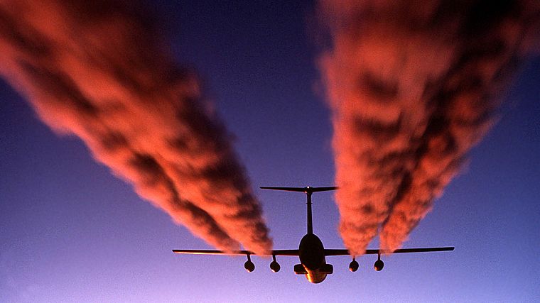 aircraft, smoke, contrails - desktop wallpaper