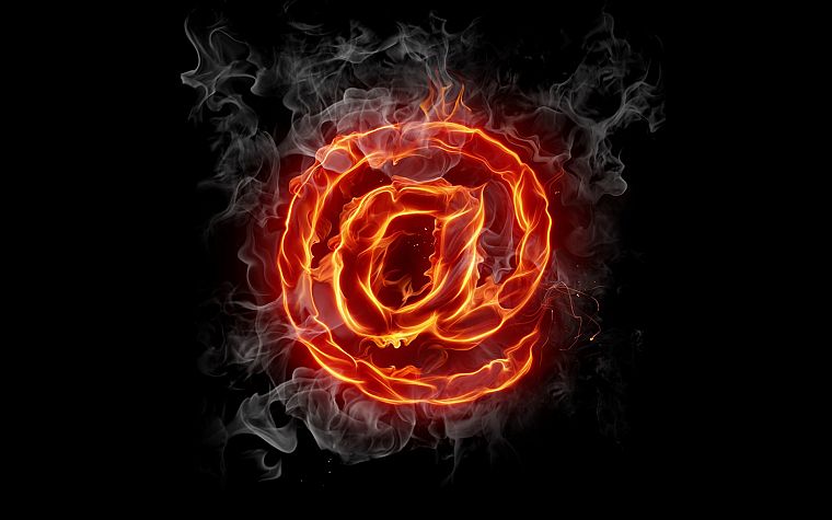 Internet, fire, symbol, typography, mail, black background - desktop wallpaper