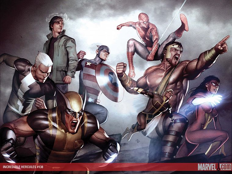 Spider-Man, Captain America, Wolverine, Hercules, Marvel Comics, Spider-woman, Adi Granov - desktop wallpaper