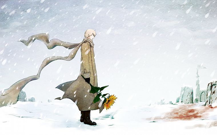 snow, blood, Russia, outdoors, anime, scarfs, Axis Powers Hetalia, sunflowers - desktop wallpaper