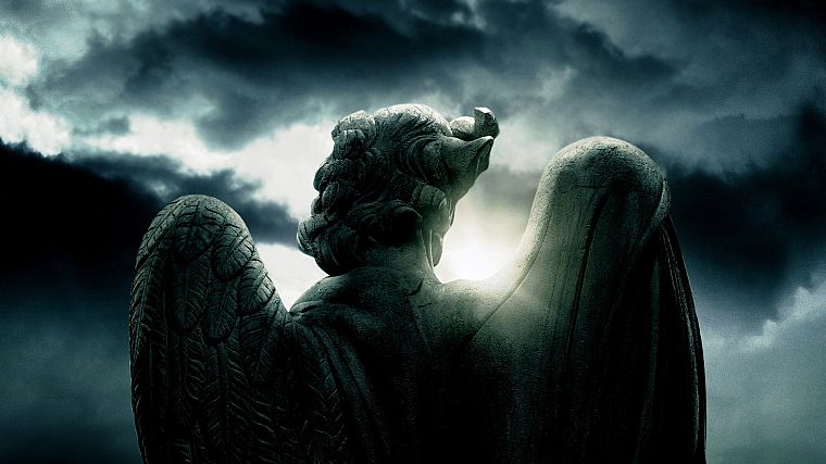 angels, clouds, sunlight, statues, movie posters, Angels and Demons - desktop wallpaper