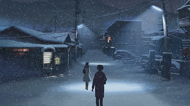 winter, Makoto Shinkai, scenic, 5 Centimeters Per Second, artwork, anime, snowing - desktop wallpaper