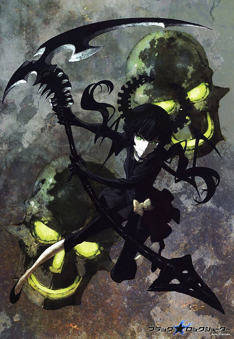 skulls, Black Rock Shooter, Dead Master, horns, green eyes, Yomi - desktop wallpaper