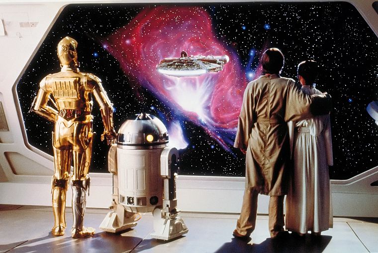 Star Wars, movies, C3PO, R2D2, Luke Skywalker, Carrie Fisher, Millennium Falcon, Leia Organa, science fiction, Mark Hamill, Star Wars: The Empire Strikes Back - desktop wallpaper