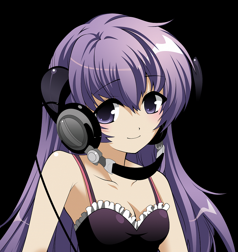 headphones, Higurashi no Naku Koro ni, transparent, purple hair, anime, anime girls, bare shoulders, Furude Hanyuu, anime vectors - desktop wallpaper