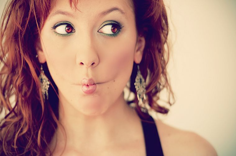 women, redheads, red eyes, sour face - desktop wallpaper
