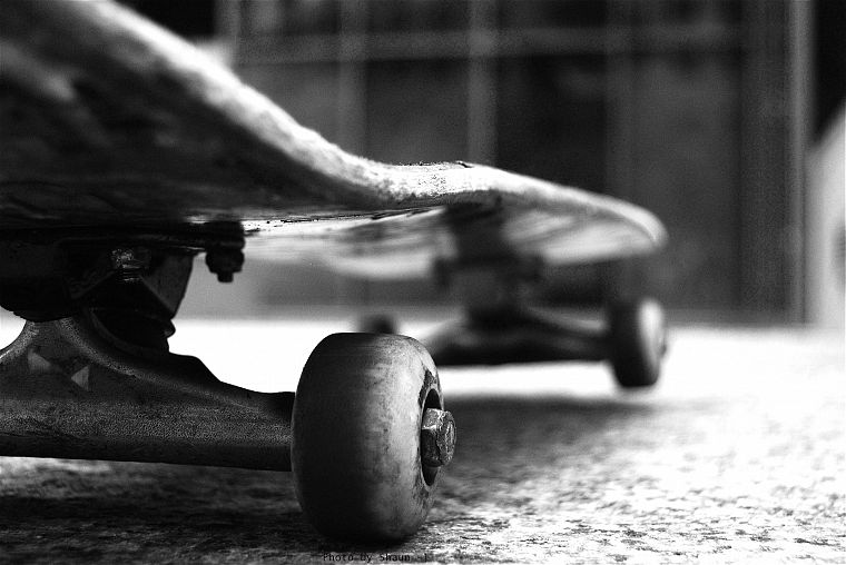 skateboards, grayscale, monochrome - desktop wallpaper