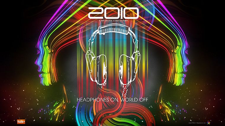 headphones, rainbows - desktop wallpaper