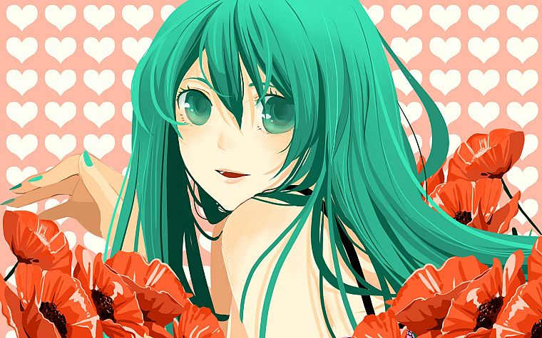 Vocaloid, flowers, Hatsune Miku, aqua eyes, aqua hair, anime girls - desktop wallpaper