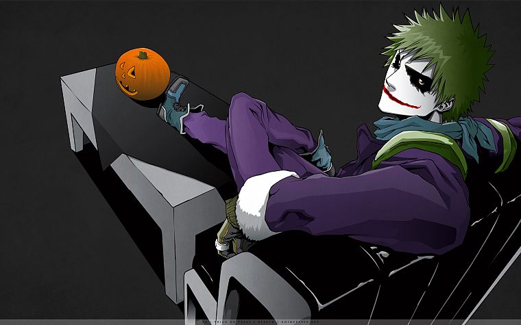 Batman, Bleach, Kurosaki Ichigo, The Joker, Hollow Ichigo, crossovers, simple background, pumpkins - desktop wallpaper