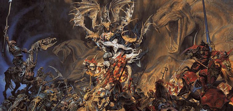 wings, scythe, horns, weapons, fantasy art, armor, skeletons, battles, artwork, warriors - desktop wallpaper