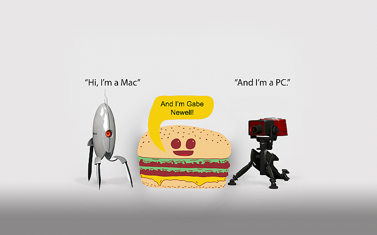 Portal, Mac, funny, PC, Team Fortress 2, Gabe Newell, hamburgers, fun - desktop wallpaper
