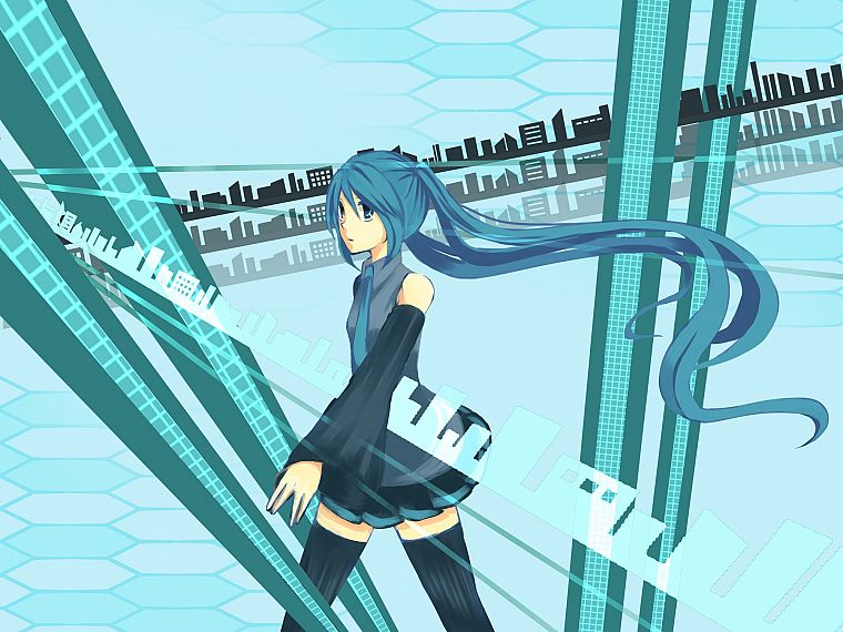 Vocaloid, Hatsune Miku, twintails, detached sleeves - desktop wallpaper