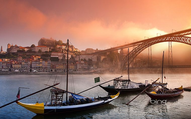 cityscapes, mist, bridges, Portugal, rivers, Bing, Oporto, The Douro, beaches - desktop wallpaper