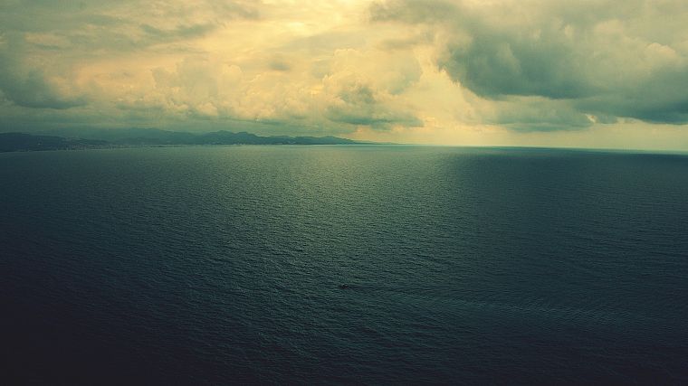water, ocean, clouds, horizon, calm, ripples, sea - desktop wallpaper