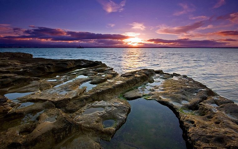 sunset, HDR photography, sea - desktop wallpaper