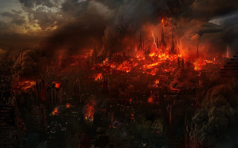 cityscapes, fire, buildings, Philip Straub - desktop wallpaper